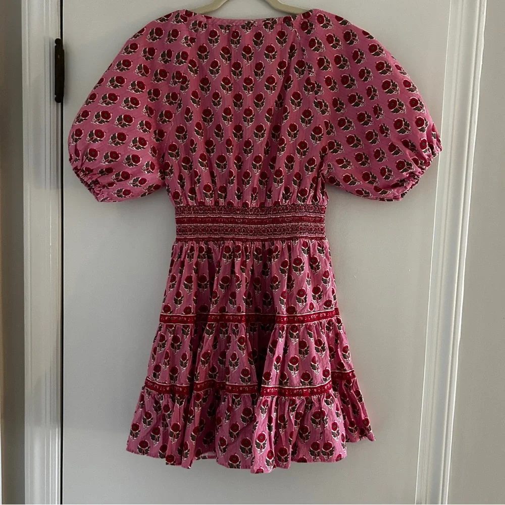 SAYLOR Greyson Pink Floral Puff Sleeve Tiered Mini Dress - Picture 12 of 13